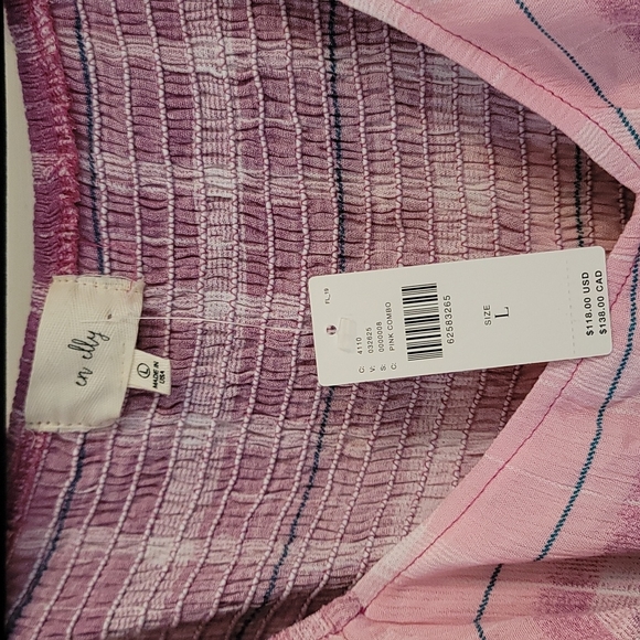 Anthropologie En Elly Ombre Plaid Babydoll Blouse Sweetheart Smocked Top L NWT - Picture 5 of 6